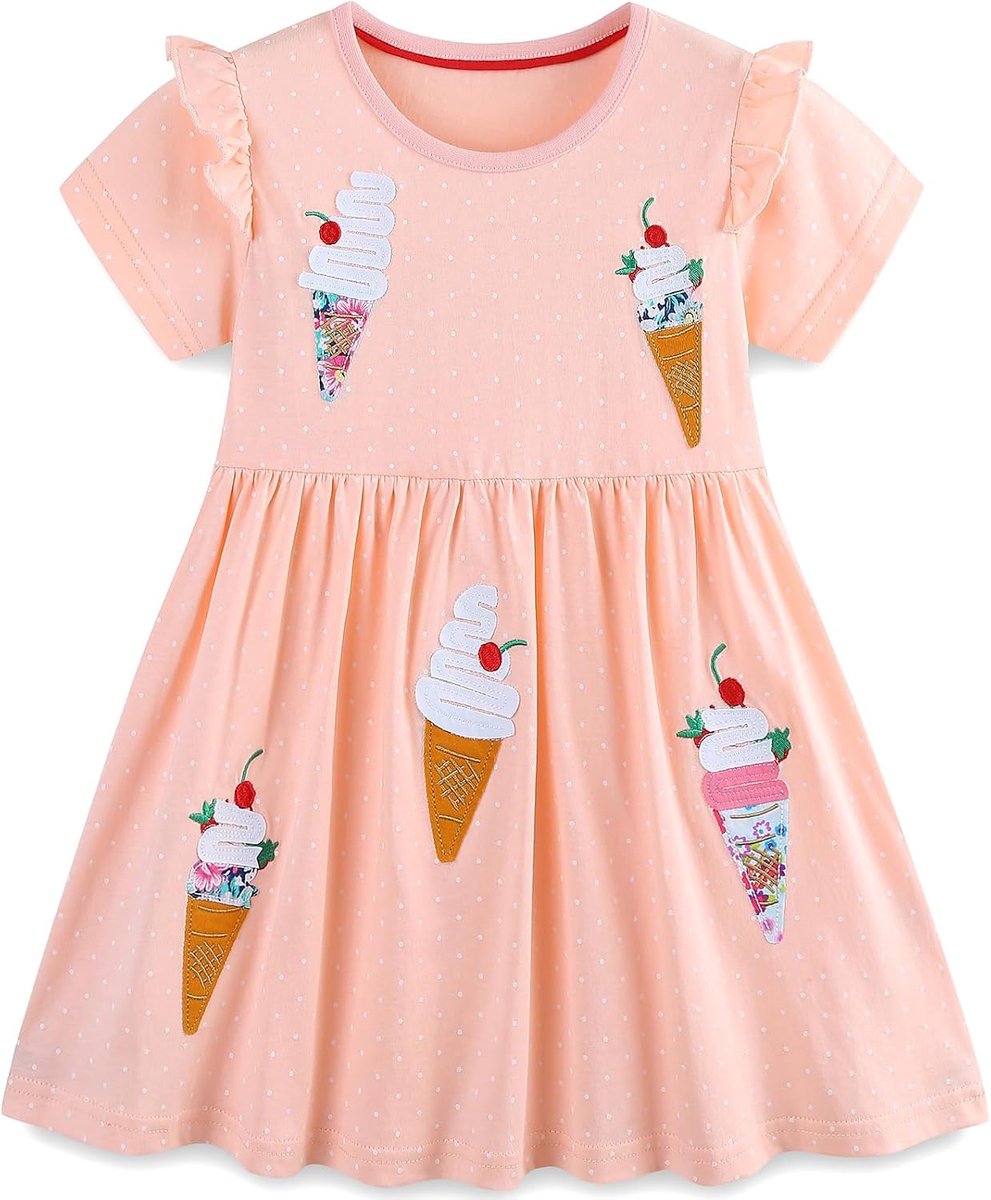 Jurken voor meisjes Bloem Knop Jurk Casual Korte Mouw Katoen Kleine Kinderen Kleding Leeftijd 1-7 Jaar