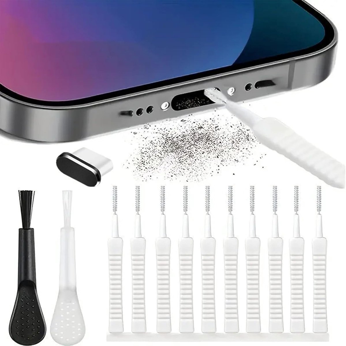 26-delige telefoonreinigingsset, reinigingsset, telefoonreinigingsset, reinigingsborstelset voor USB-C-aansluiting, stofstekker van metaal, luidsprekerborstels, voor Android-telefoons
