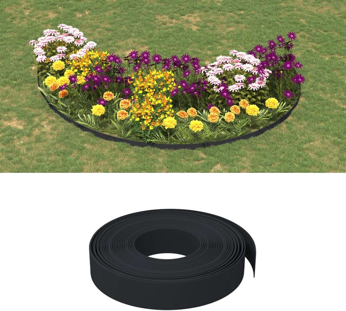 Zwart, 10 m × 10 cm, flexibele bloembedrand van uv-bestendig polyethyleen (2 mm dik) voor bloembedden, groentetuinen en vijverranden