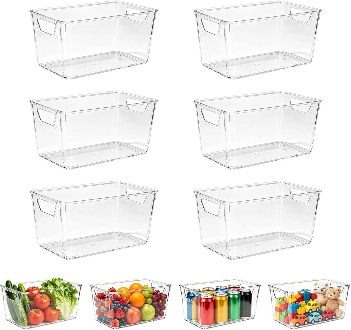 Keukenorganizer, opbergdozen voor gebruik in koelkasten, kasten, keukens en laden (6)
