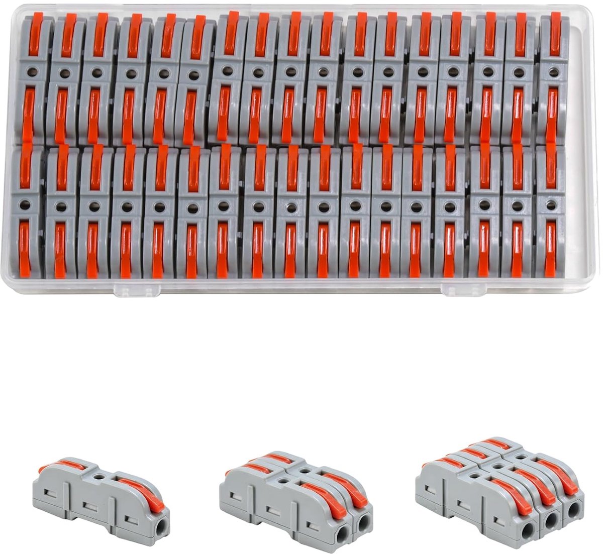 34 stuks kabelverbinders, kabelverbindingsklemmen, 18-22AWG aansluitklemmen met bedieningshendel, draadconnectoren voor elektrische installatie, elektrische aansluitblokken (rood)