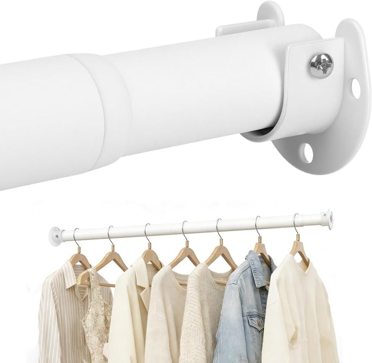 Uittrekbaar, 32 mm, kledingstang, 43 - 107 cm, verstelbare telescoopstang, kledingstang, wandmontage voor garderobe, kast en kledingkast (wit)