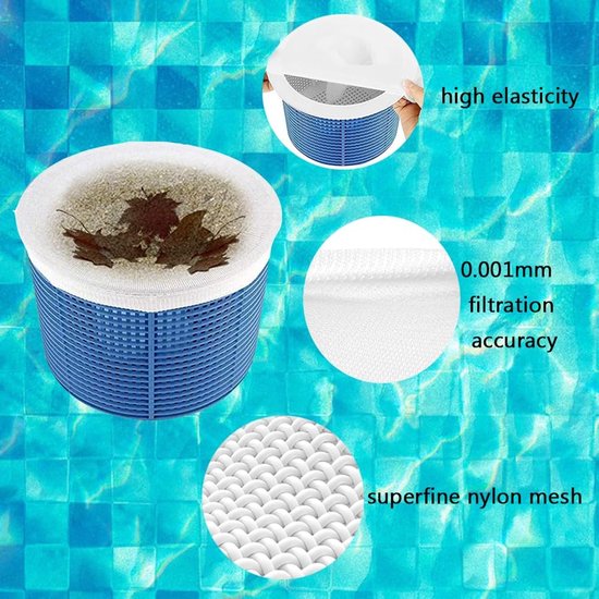 Sokken, 20 stuks, zwembadfilternet, herbruikbaar, waterfiltersokken, zwembadaccessoires, voor slakken, bladeren, schuim, verwijdert, pollen, insecten — afbeelding 2