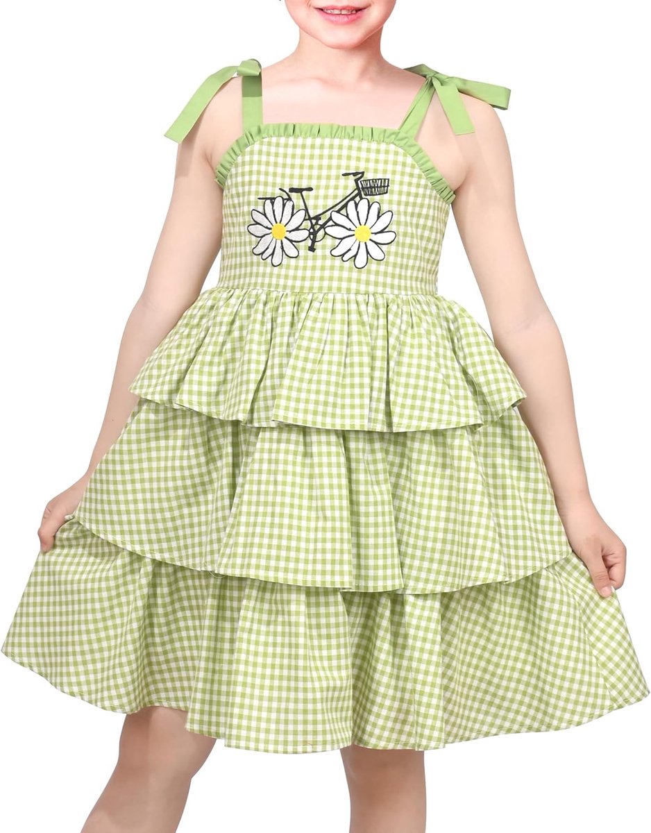 Jurk Spaghetti Gingham Roes Licht Plaid Boog Moe Gewoontjes 4-8 jaar