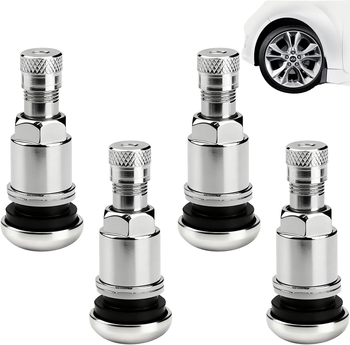 4 stuks metalen ventielen, autoventiel, 11,3 mm, bandenventiel voor velg, zilveren bandenventiel, metalen ventielen voor aluminium velgen, zilveren bandenventiel, metalen autobandenventiel