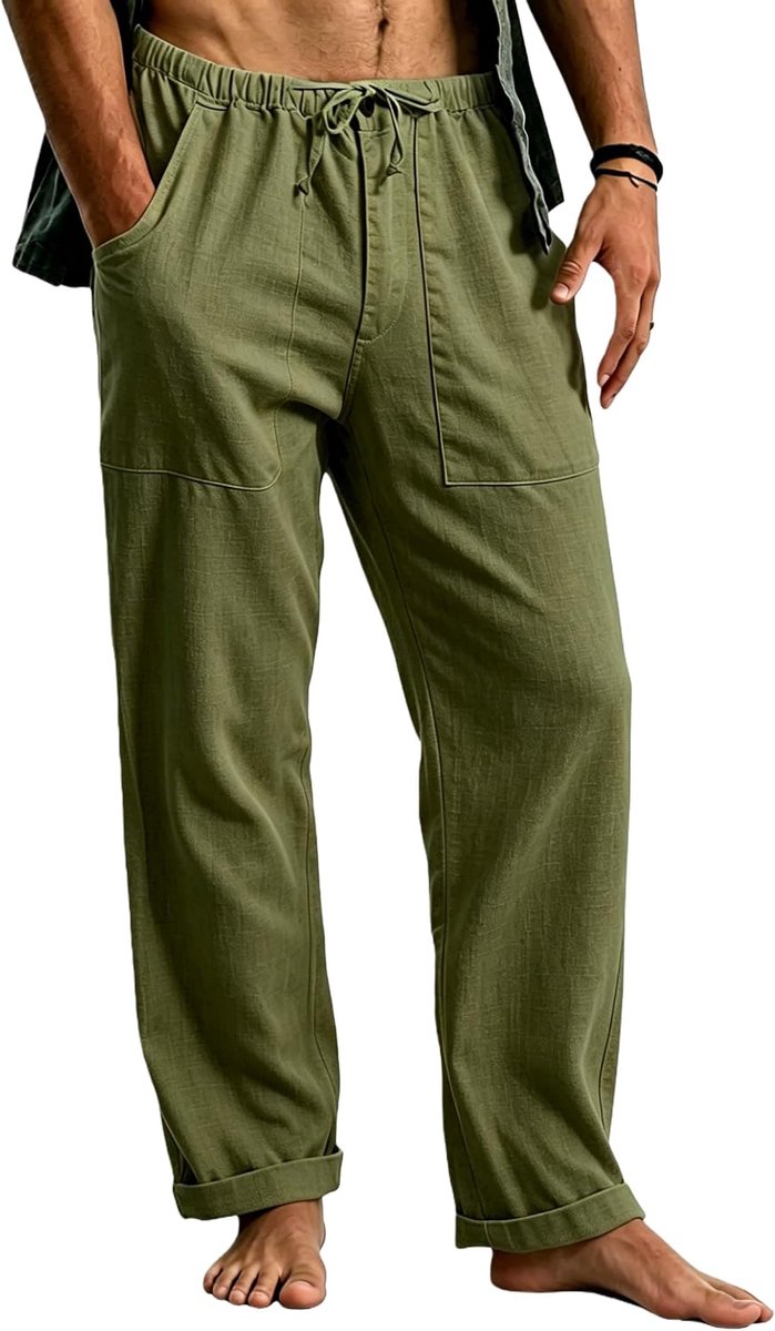 Heren Linnen Broek Licht Zomerbroek met Trekkoord Lange Casual Broek voor Strand Vakantie Dagelijks Gebruik