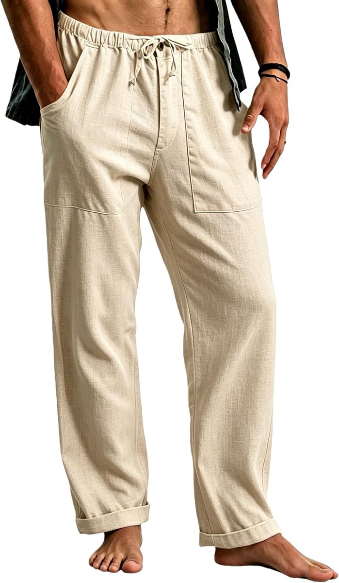 Heren Linnen Broek Licht Zomerbroek met Trekkoord Lange Casual Broek voor Strand Vakantie Dagelijks Gebruik