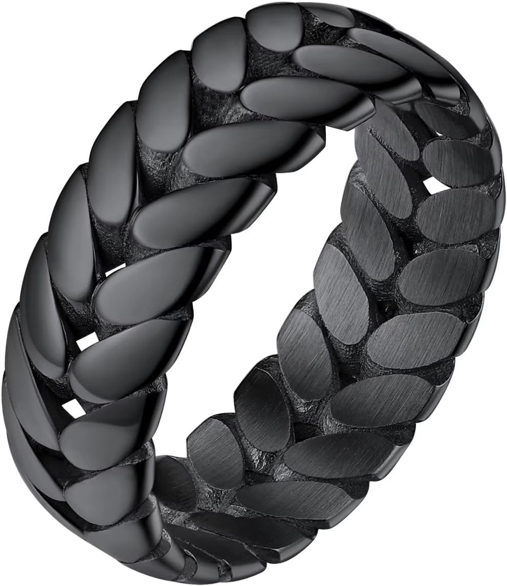 Herenring van roestvrij staal met tarwemotief, 7 mm breed, klassieke modieuze herenring