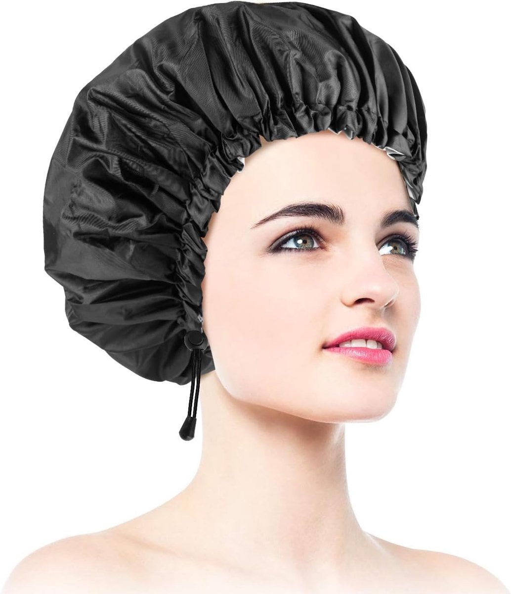 Duschhauben, Doppellagige Wasserdichte Badekappe für Die Dusche, Extra Große Wiederverwendbare Haarhaube für Frauen, Übergroßes Design für Alle Haarlängen/Stile