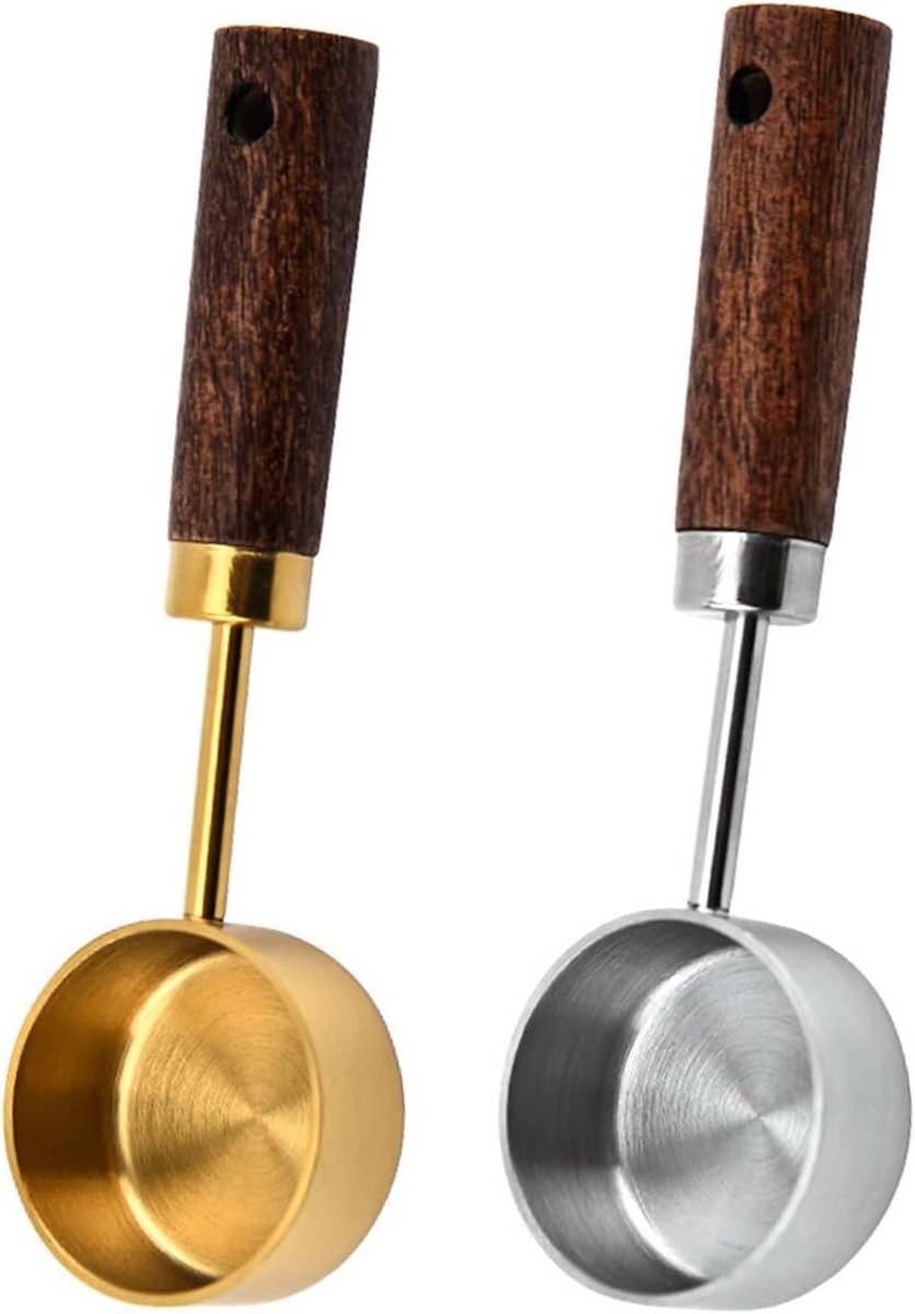 2 stuks retro roestvrijstalen koffielepels met houten handvat, 15 ml maatlepel voor koffiebonen, koffiebonen, keukengerei, huishoudelijke keukengerei