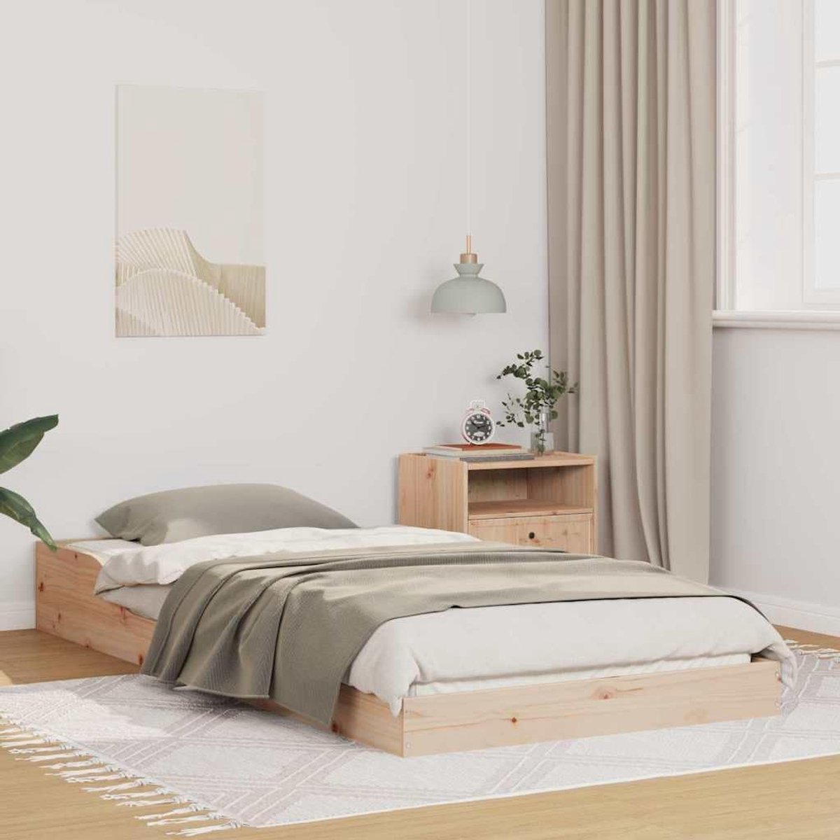 Grenenhout platformbed minimalistisch slaapkamer naturel 80x200 cm