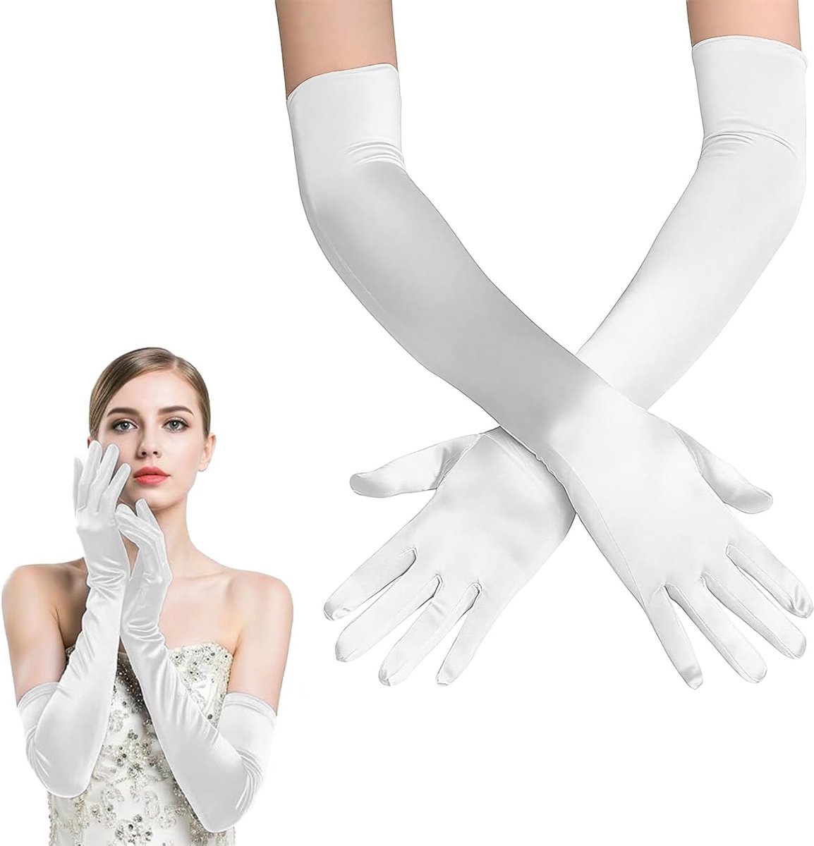 Vintage damesaccessoires, 2 stuks, lange handschoenen voor dames, champagne, heksenhandschoenen, jaren 20, klassieke opera-party, Halloween, carnaval, bruiloft