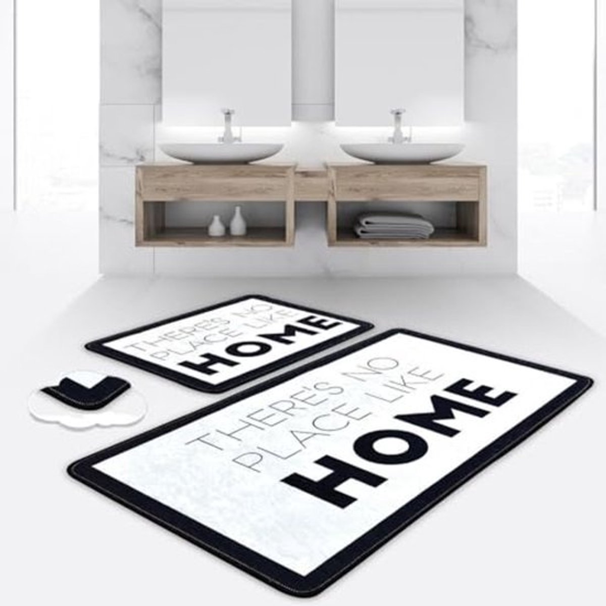 2-delige badkamertapijtenset met antislip en waterabsorberend design - Zwart-wit - 60 x 100 en 50 x 60 cm