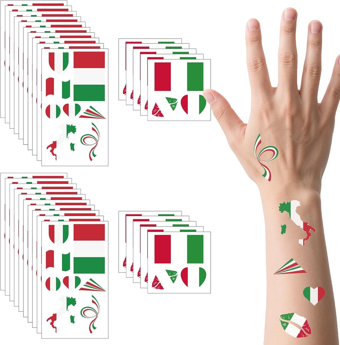 190 stuks (30 vellen) Italiaanse vlaggen tatoeages VEINARDYL waterdichte tijdelijke tatoeages met Italiaanse vlag afneembare gezichtstattoos met sportvlag voor mannen en vrouwen