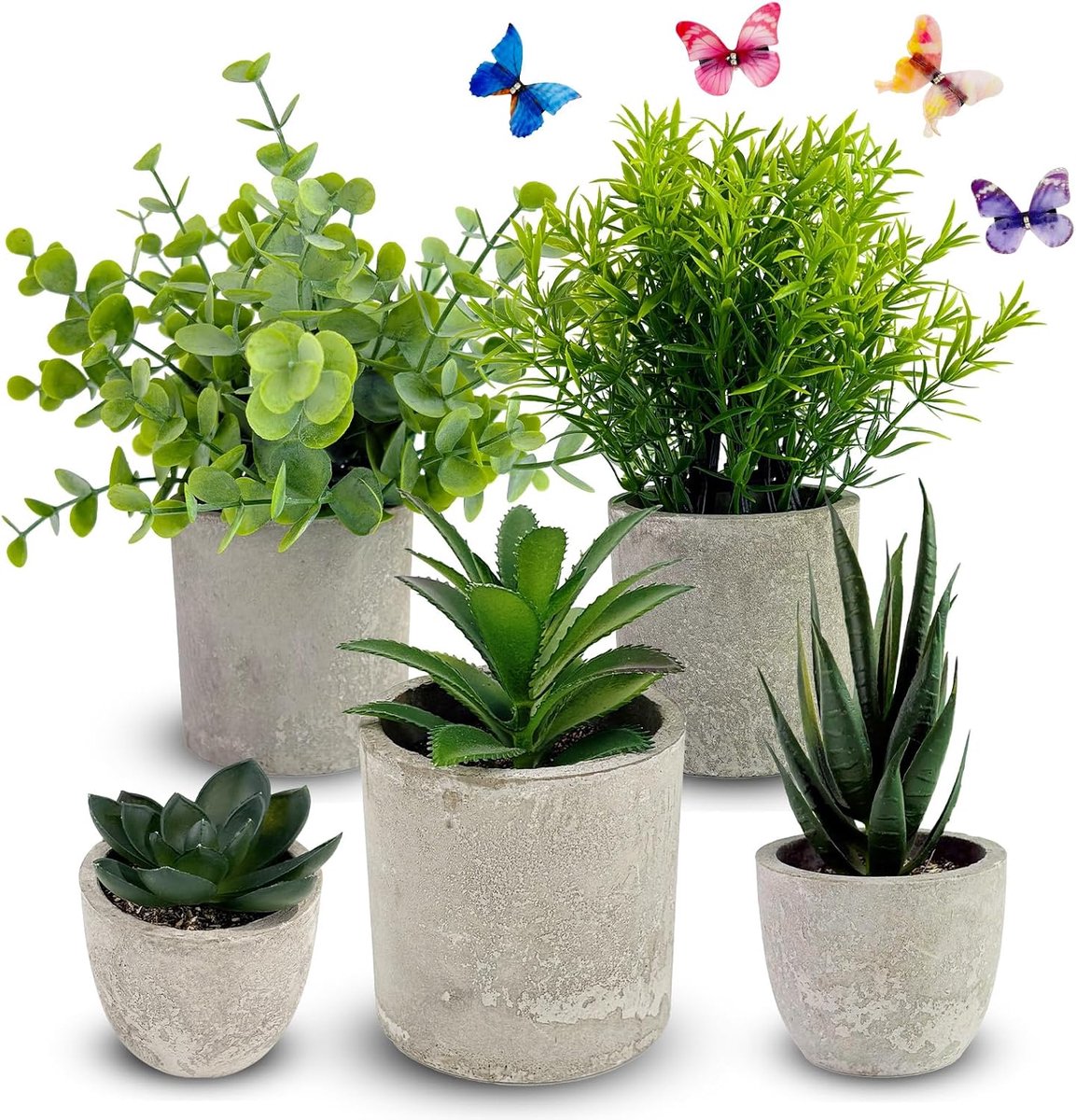 Kunstmatige hangplant, set van 5 nepgroene planten met potten, realistische hangende kunstplanten nepklimop voor binnen en buiten, huisdecoratie, kamer, kantoor, terras, wandtafel, plank