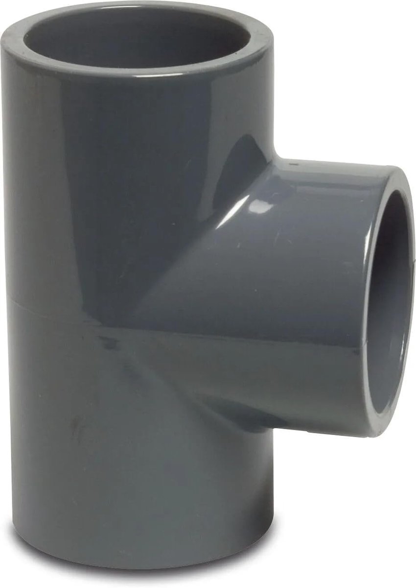 1 stuk PVC T-stuk 90° | 50 mm | kleefmof | PVC-U | 10 bar | grijs | buisconnector voor zwembad, watertechniek en irrigatie (1 stuks)