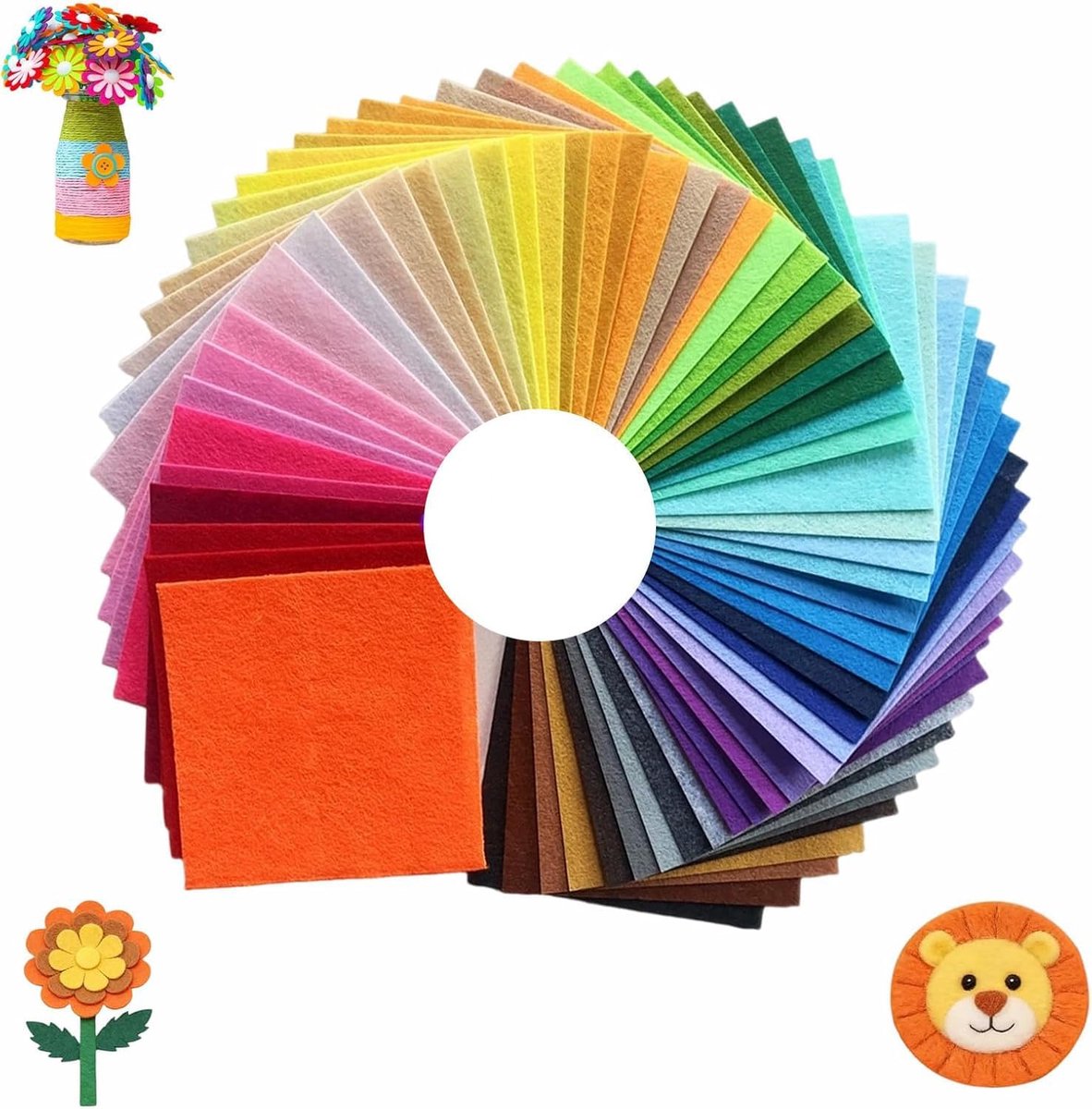 60 stuks viltstof om te knutselen, 60 kleuren, knutselvilt, 15 x 15 cm, gekleurd vilt, knutselen voor doe-het-zelfprojecten, naaien, handwerk en decoraties
