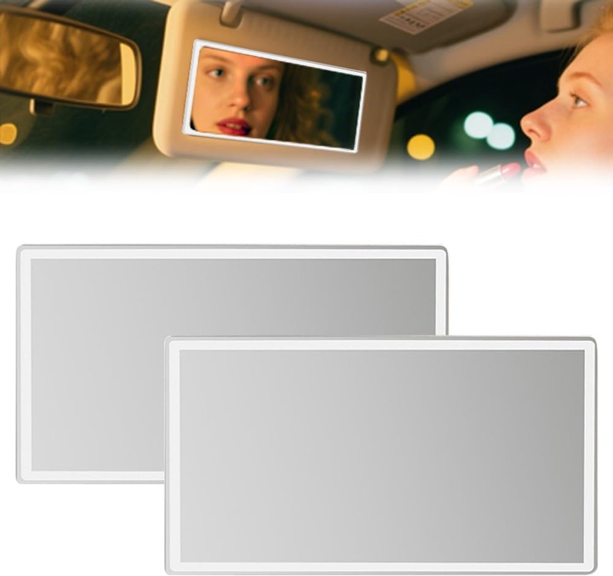 HD make-upspiegel, 2 stuks, draagbare zelfklevende auto-cosmeticaspiegel, roestvrij staal, auto-interieur, make-upspiegel, zonneklep, auto (15 x 8 cm)
