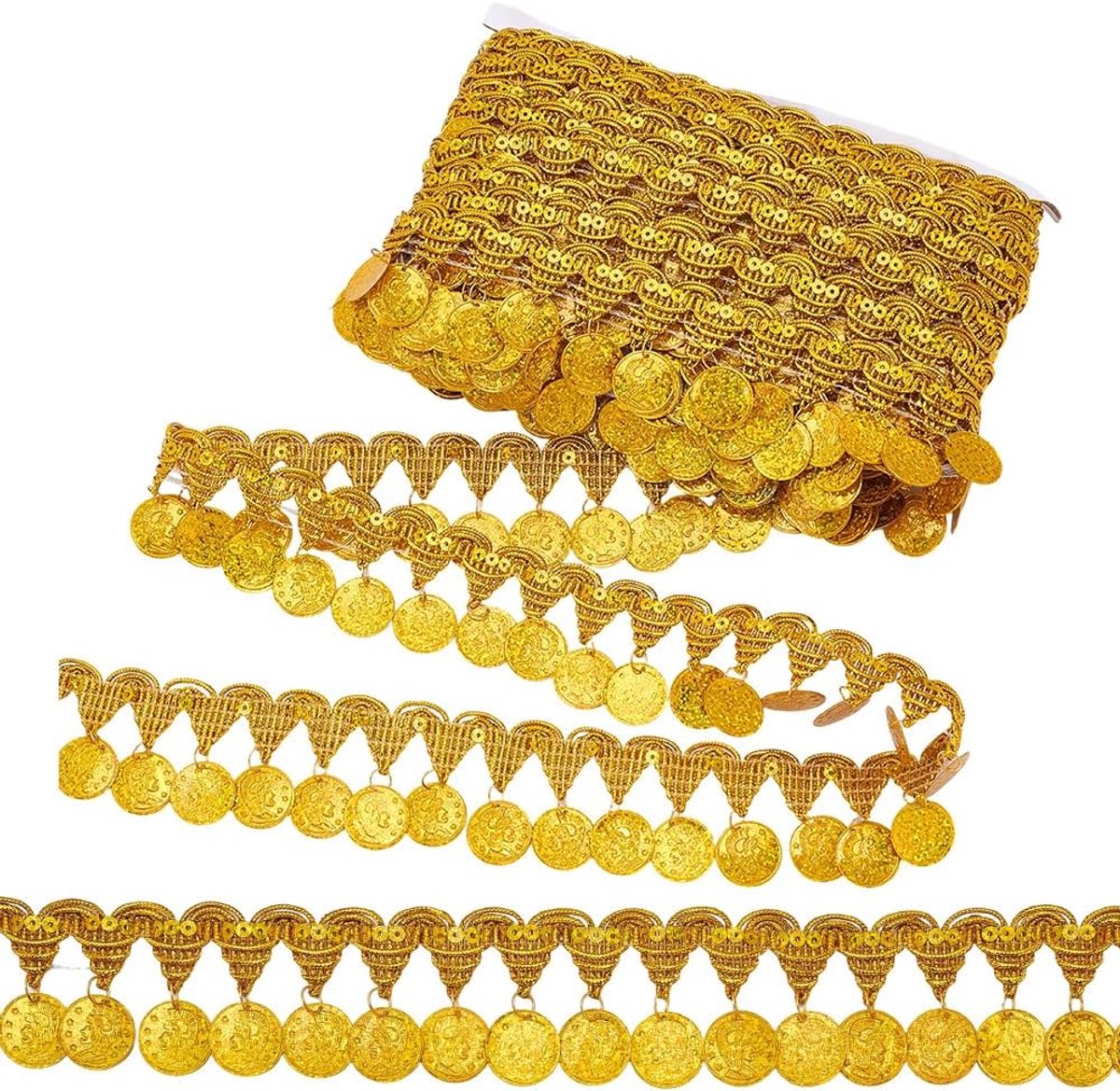 Pailletten kwastjes rand kant lint sprankelende metallic muntjes pailletten gouden pailletten rand breedte ketting linten voor naaien maken jurken kleding gordijnen DIY-knutselbeno