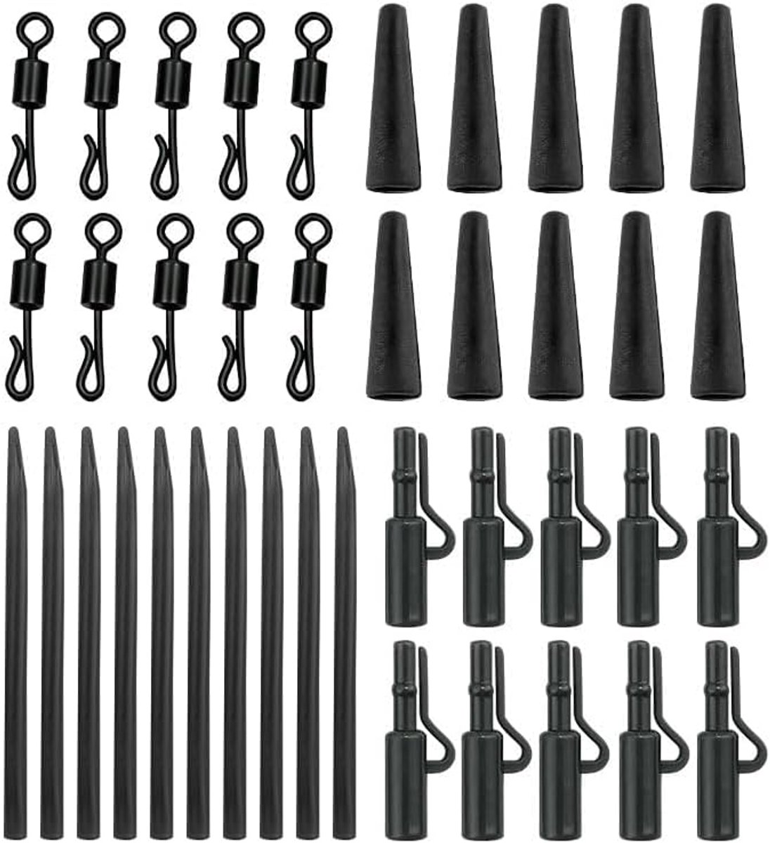 40-delige accessoireset voor karpervissen met lood, inclusief veiligheidsclips voor lood, antisierhulzen, rubberen druppels, snelwisselwartels voor lichte lood en Monta