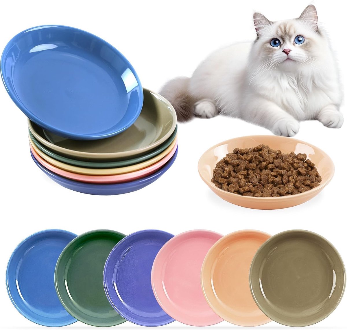 SV 6 stuks voederbakken kat - kattenvoerbak - kattenbak keramiek - kattenbak verhoogd - voerbak kat - kattenvoerbak