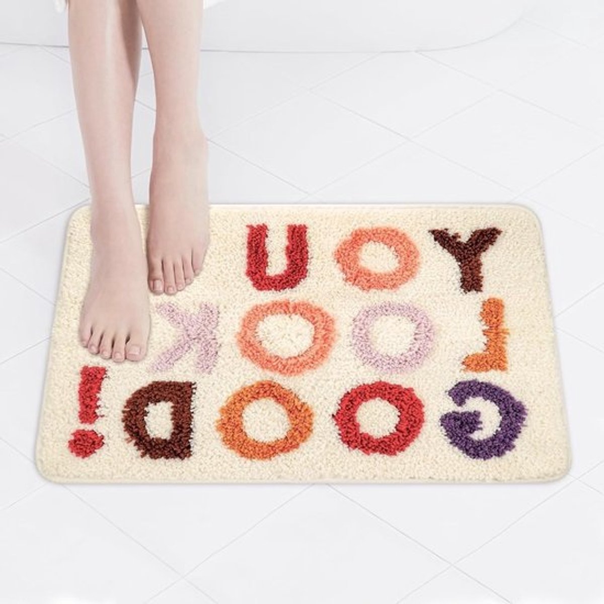 Zachte en Antislip Badmat 40 x 60 cm voor Badkamer, Douche en Balkon - Kleurrijke Letters Microfiber Badkamer Tapijt