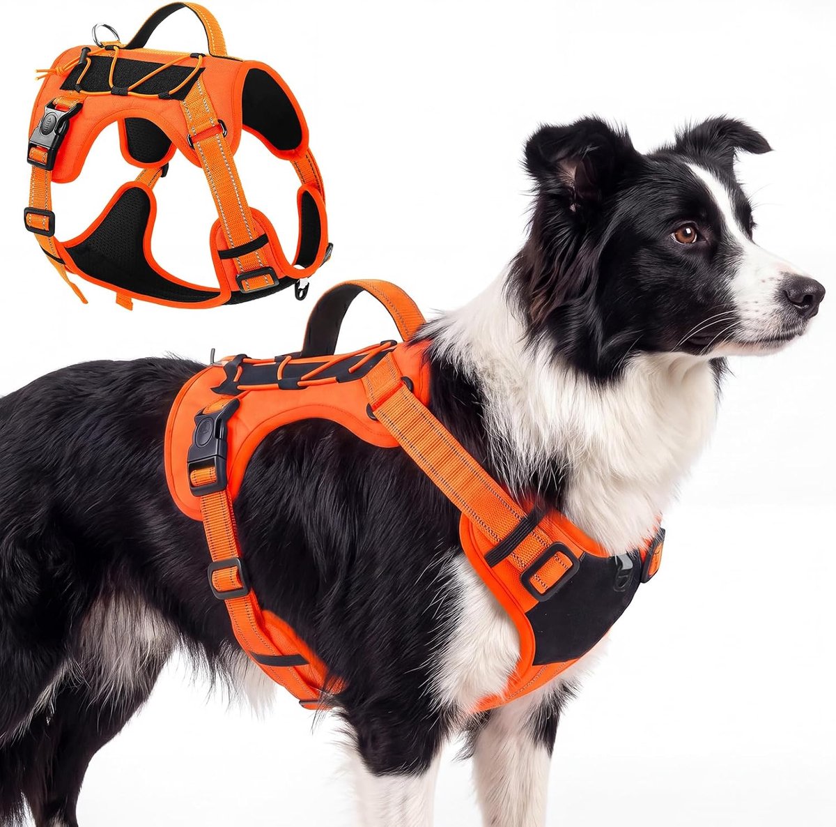 Hondenharnas voor kleine, middelgrote en grote honden, verstelbaar, reflecterend, tactisch harnas met handgreep, Y-tuigje voor honden, zacht, ademend, borstharnas (oranje, M)