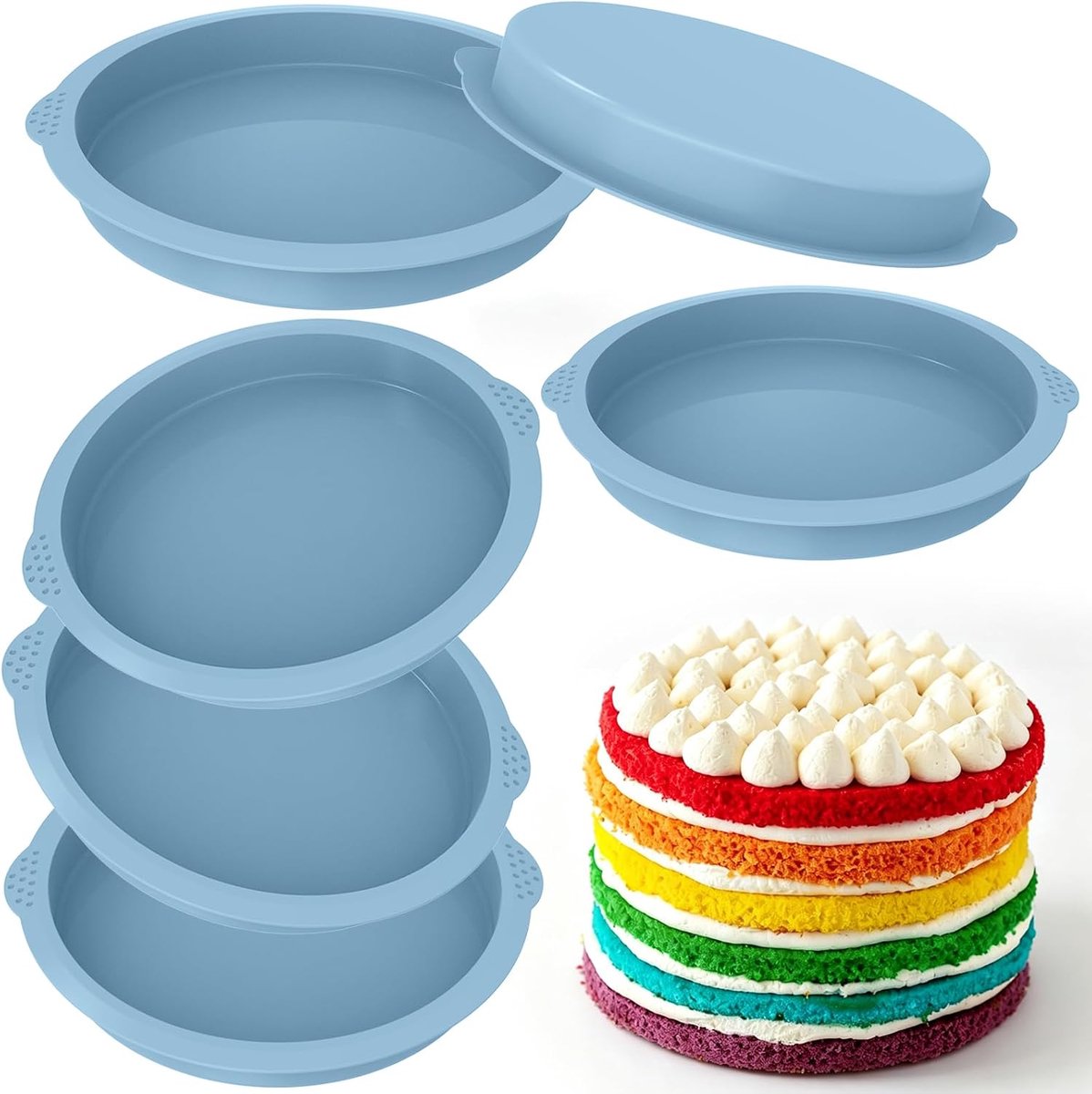 7 Inch Cake Tin Set 6 Stuks Siliconen Laag Cake Mould Ronde Bakplaat Sandwich Blikken voor Bakken, Verjaardagsfeestje Verjaardag