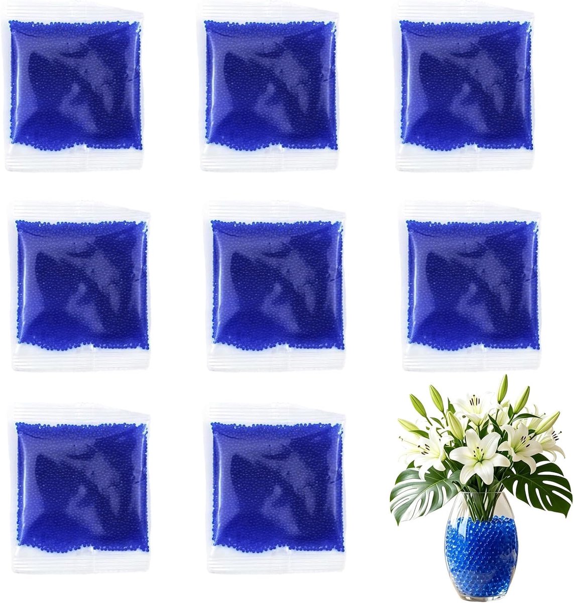 40.000 stuks waterparels voor planten – 8 zakken hydrogel ballen 7-8 mm blauw, ideaal voor vaasdecoratie, zwevende kaarsen, bloemen en creatieve projecten