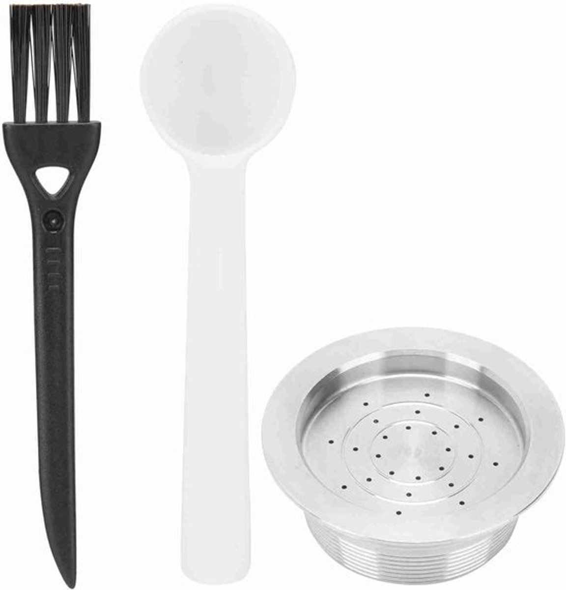 Herbruikbare RVS Koffiecapsules Set met Lepel en Borstel voor A MODO MIO JOLIE ESPRIA Koffiemachines - Duurzaam, Milieuvriendelijk, Geschikt voor Espresso