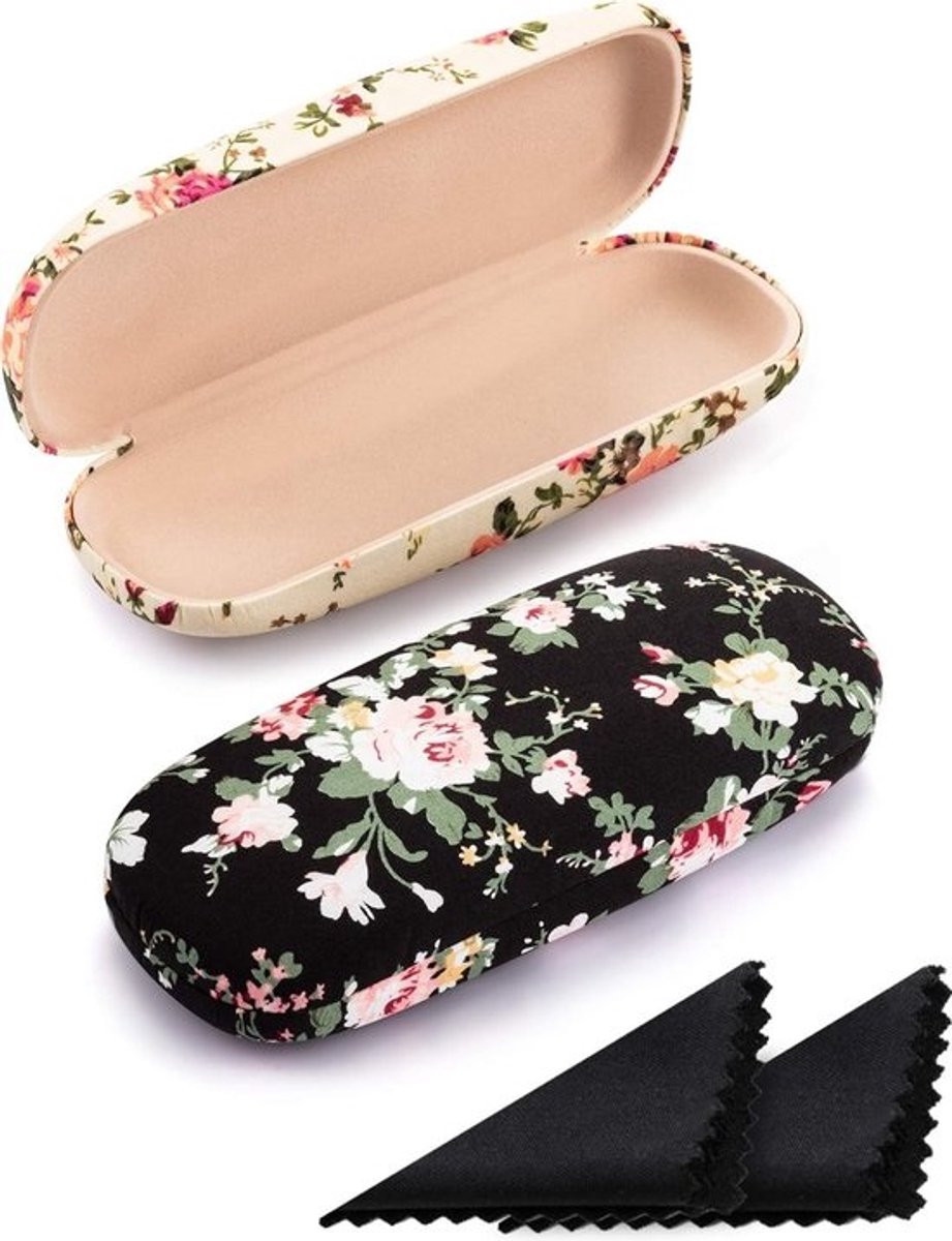 Retro Harde Brilhoes voor Vrouwen - 2 Stuks Draagbare Bloemmotief Brilbescherming, Ideaal voor Reizen en Opbergen