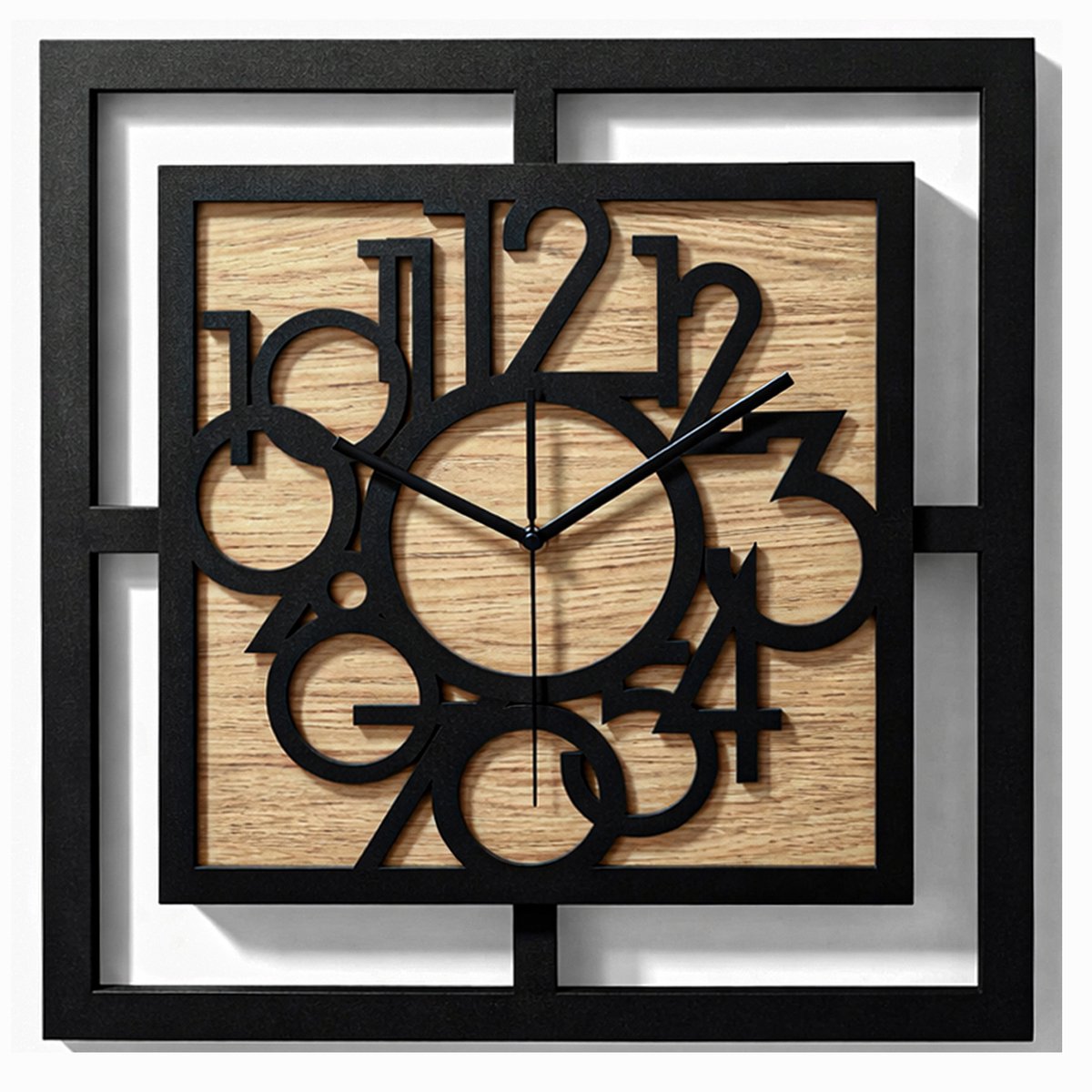 Handgemaakte Grote Houten Wandklok – Modern Minimalistisch Design, Vierkante Vorm, Leesbare Cijfers, Geruisloos, Zonder Tikkend Geluid – Voor Woonkamer, Slaapkamer, Keuken – Unieke Wanddecoratie, Industrieel Design & Stil Uurwerk,zwart -rustiek hout