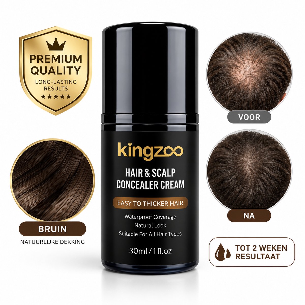 Haarverdikker Bruin - Voor Kale Plekken en Dun Haar - Haar Concealer 30 ml - Kingzoo