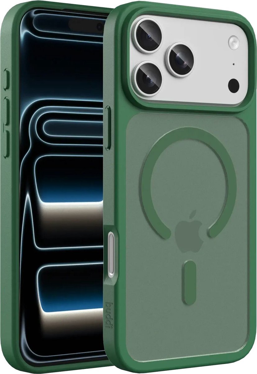Buddi Frost Hoesje Geschikt voor Apple iPhone 17 Pro Max - Mat Groen - MagSafe Back Cover - Matchende kleur - Shockproof - Slank