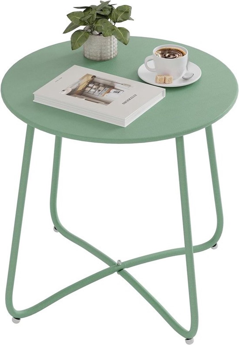 Ronde bijzettafel - Tuin of balkon - Buiten genieten - Verstelbare poten - 48 x 45 cm - Groen