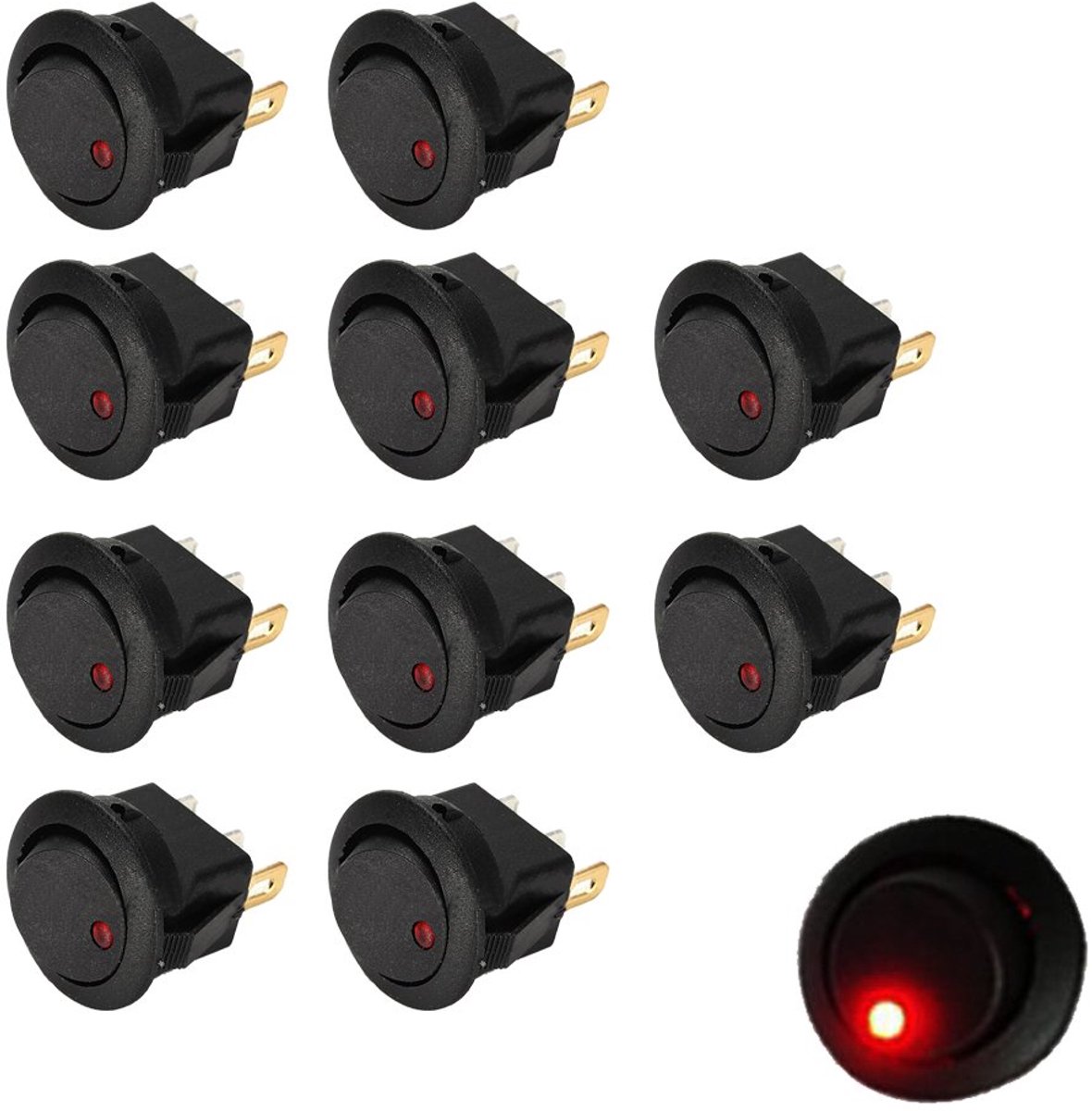Support 10 Stuks 12V 16A Tuimelschakelaar Rood Licht Ronde Puntschakelaar Schakelaar AAN/UIT Wipschakelaar Autoschakelaar Drukschakelaar Auto Vrachtwagen