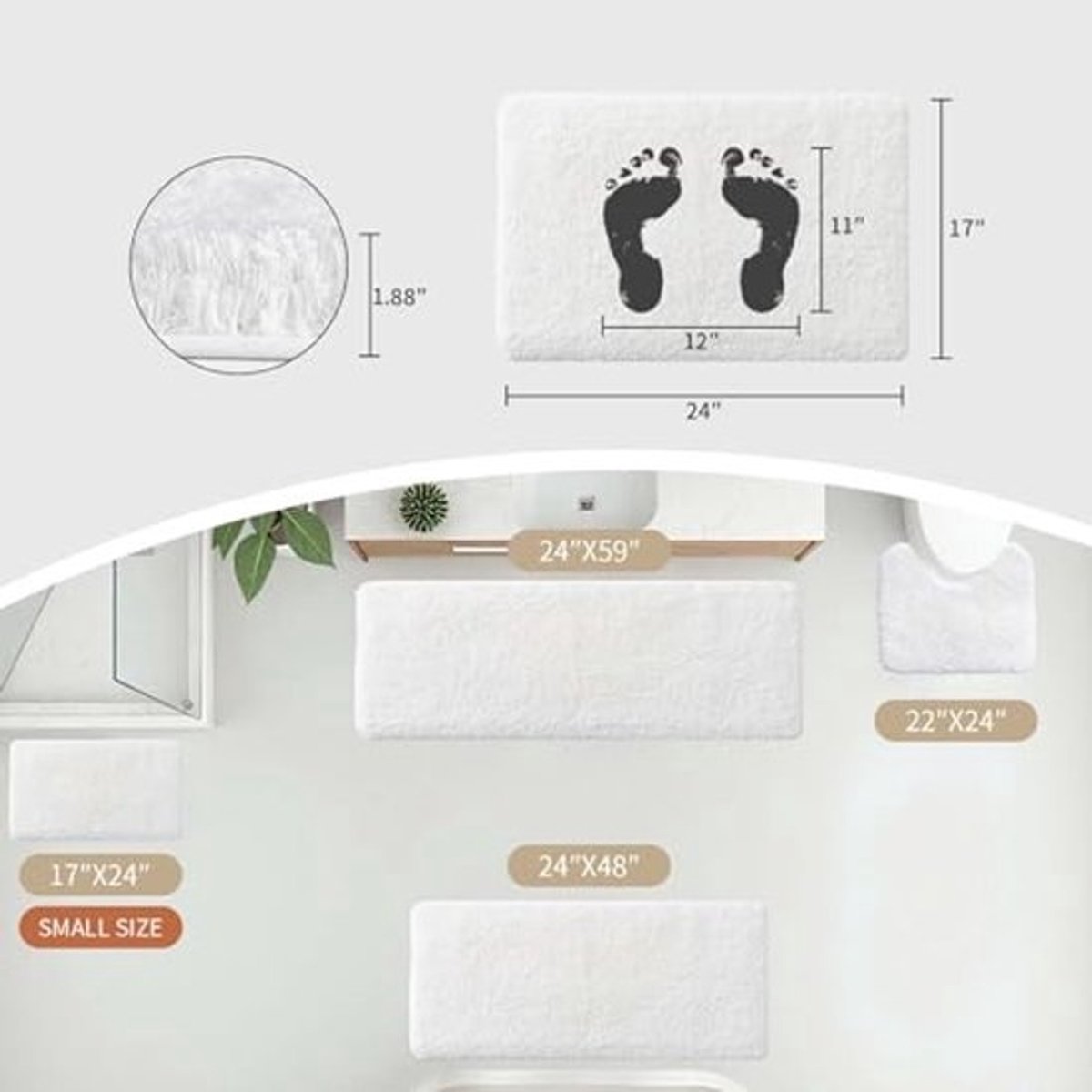 Extra Zacht en Absorberend Microvezel Badkamertapijt - Antislip Pluche Shaggy, Wit