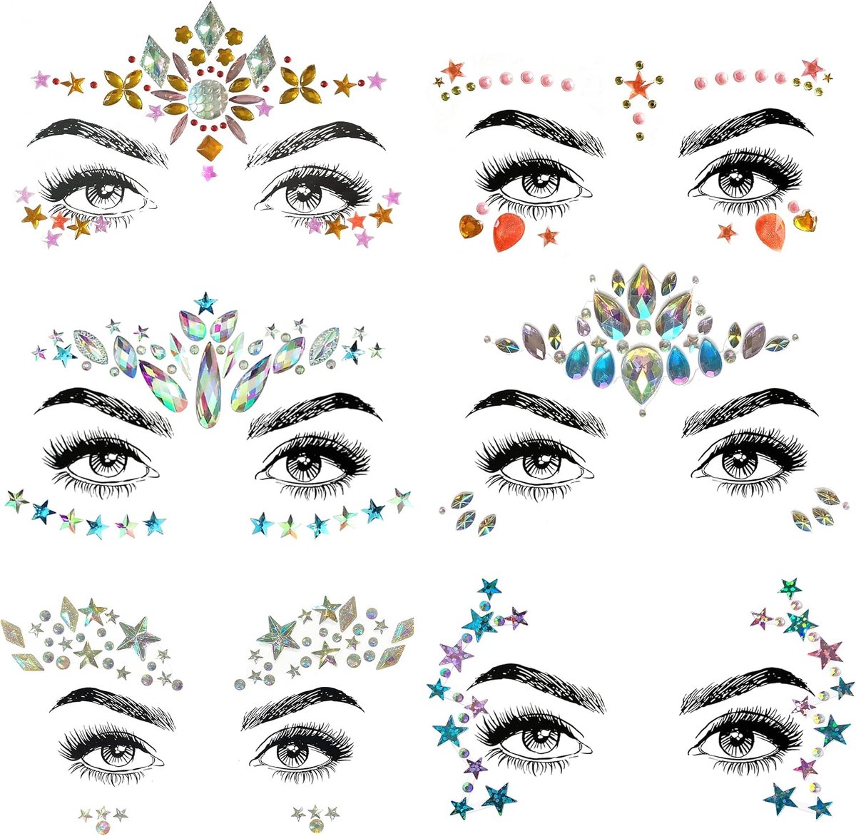 Tijdelijke tatoeages voor gezicht, lichaam, ogen, sieraden, glitter, gemaakt van edelstenen, strass, kristallen voor rave, carnaval, maskerade, muziek, verjaardagsfeest, festival