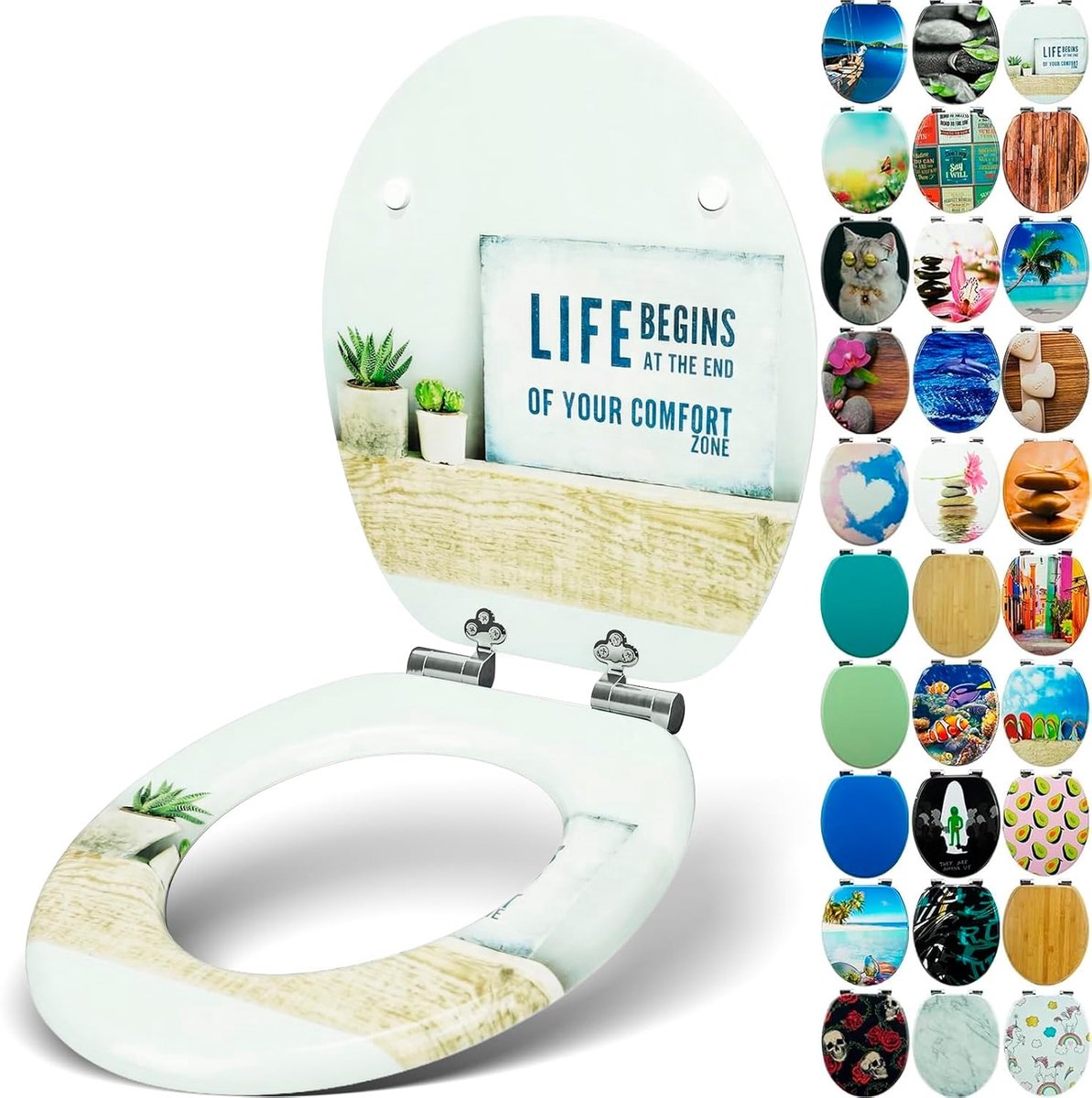 Wc-bril met houten kern en softclose-mechanisme - hoogwaardige kwaliteit en vele kleurrijke motieven, comfortabele zitting, eenvoudige montage inclusief handleiding - "Life"