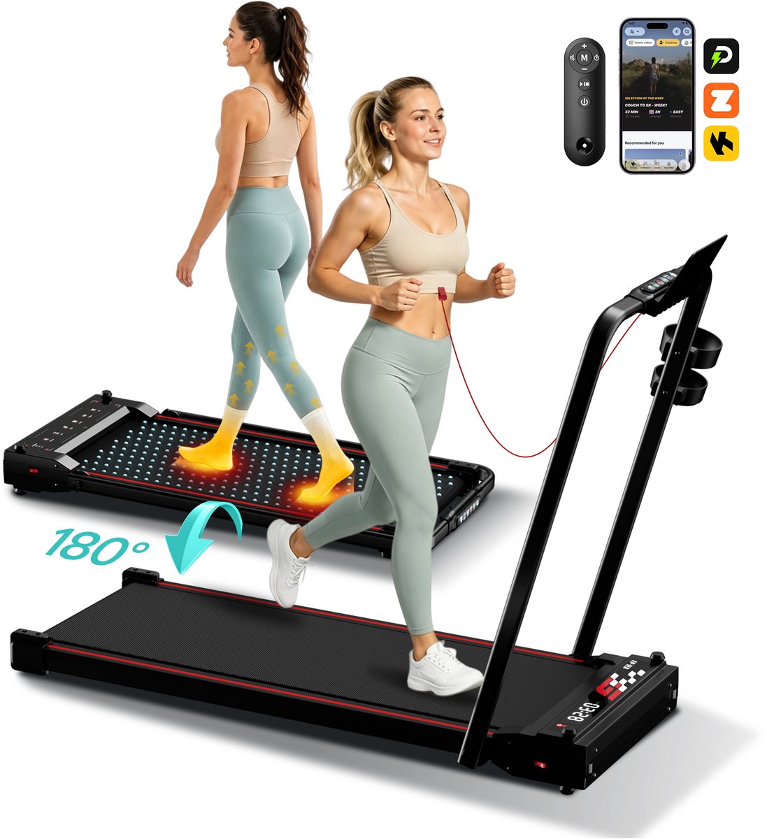 PULSE360 Dubbele loopband: lopen + voetmassage - 3.0 HP, 1-14 km/u, APP-verbinding - Verlicht beenvermoeidheid, verbetert de bloedsomloop - Geschikt voor senioren en mensen met een zittende levensstijl - Ideaal gezondheidscadeau