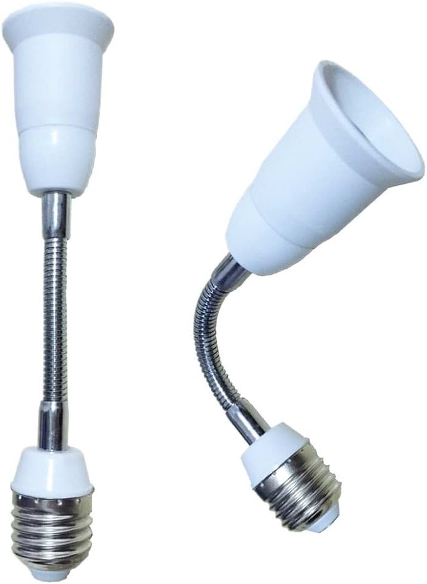 Lampvoet Flexibele Gooseneck E27 naar E27 Verlenging Basis Adapter 19 cm Wit Pakket van 2