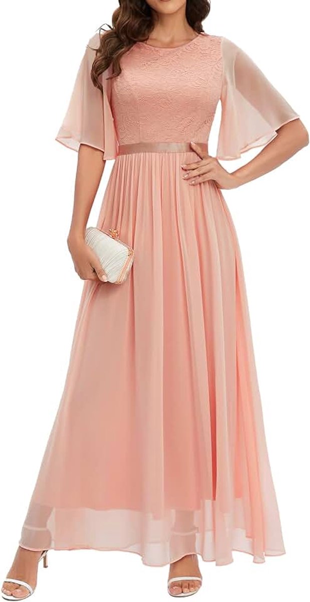 Bbonlinedress Avondjurk, elegant, voor bruiloft, kant, chiffon mouwen, bruidsmeisjesjurk, feestjurk, afstudeerjurk, lange baljurk