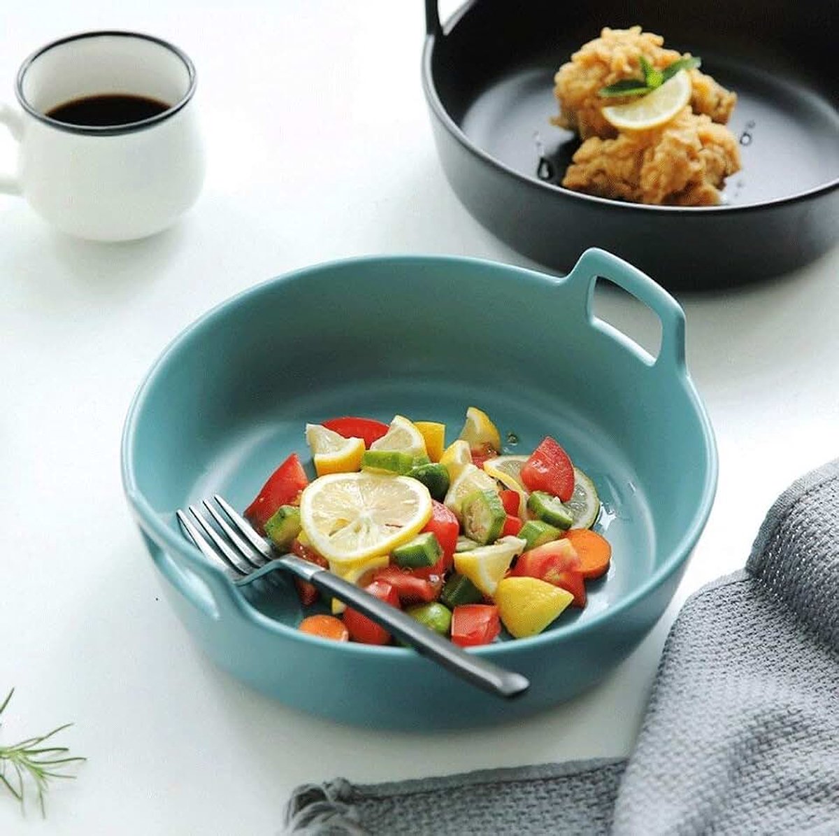 Salad Bowl, Pasta Bowl, Ceramic, Noodle Bowl, grote capaciteit, Matte Glaze, bakplaat, voorplaat, Cutler plaat (Color : Blue)
