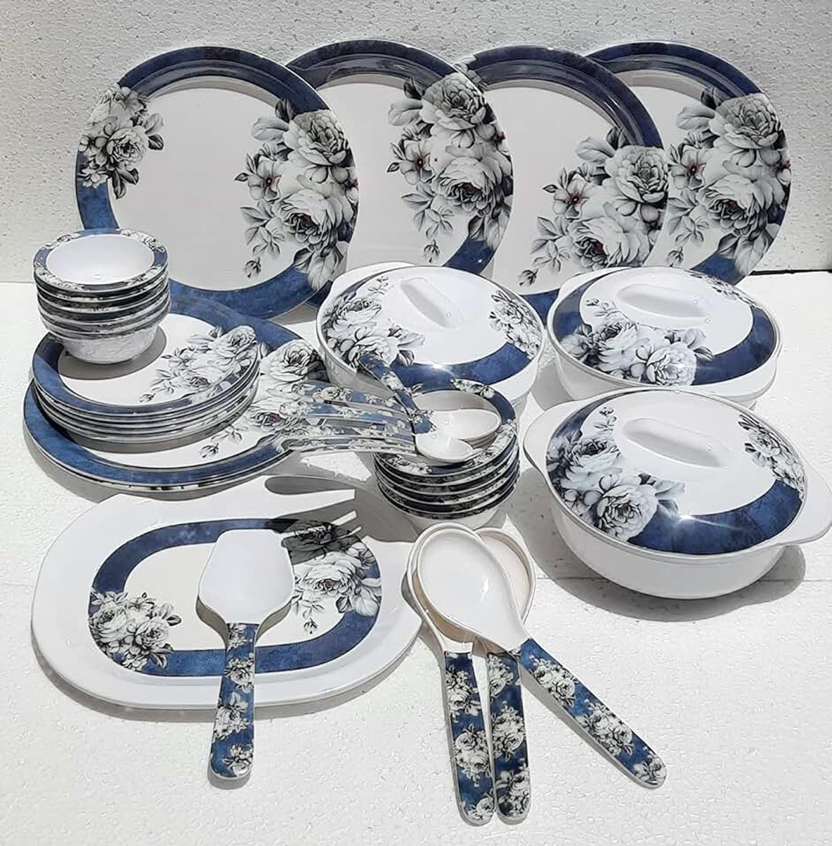 Melamine Diner Set Gedrukt Diner Set Voor Keuken Melamine Diner Set van 41 Stuks (Wit)