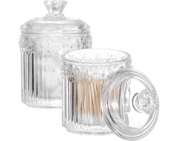 2 stuks Qtip houder glazen apotheker potten met deksels badkamer accessoires ijdelheid organisatoren en make-up opslag bus voor wattenstaafjes, ballen, pads, floss picks, snoep, helder
