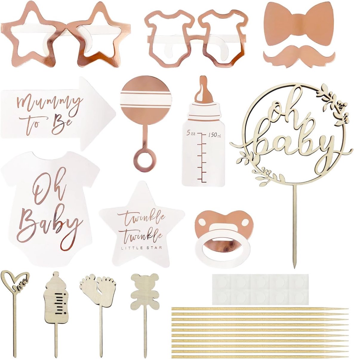 5 Houten Cakeplaketten, 10 Baby Foto Rekwisieten, Dessert Decoraties, Verjaardagstaart Decoraties, Baby Party Accessoires.
