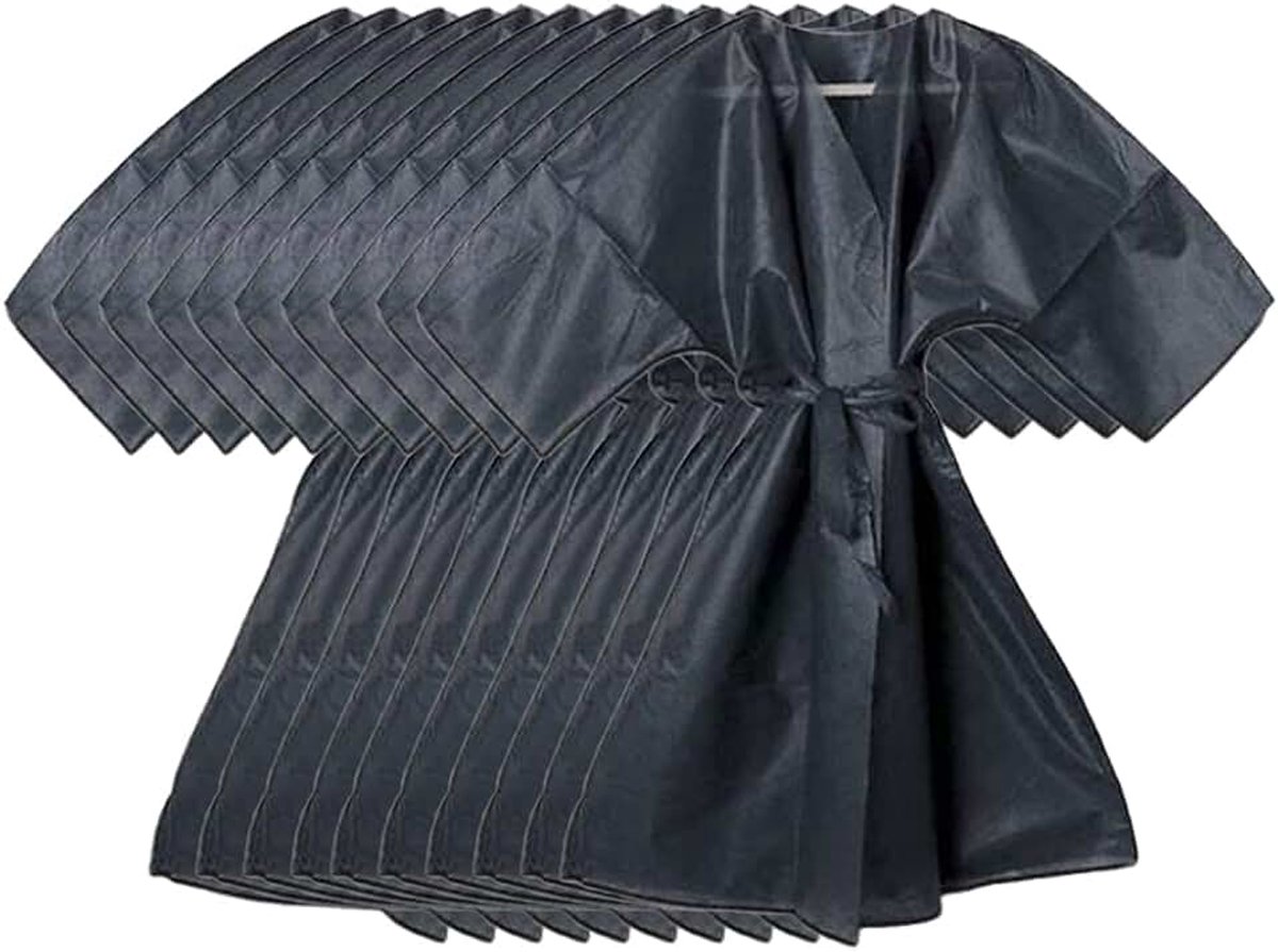 Wegwerpkimono met riem voor schoonheidsspecialiste, kapper en schoonheidscentra van TNT, zwart, 10 stuks