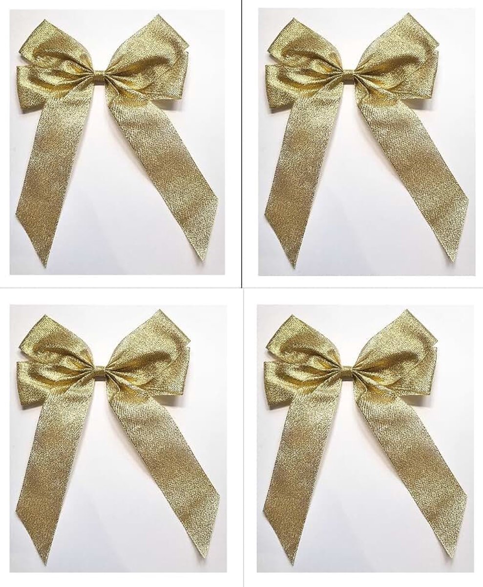 20 x 30 cm, decoratieve strik, Lurex, cadeaustrik, zilveren strik, kerstboom-strik, decoratief lint, goud (glitter goud, 4 stuks)