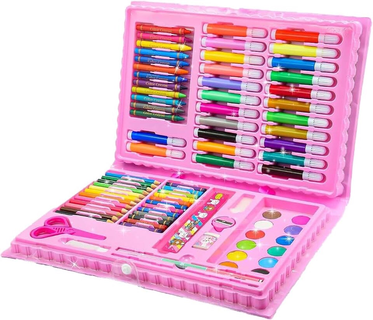 86-delige schilderset voor kinderen, schilderkoffer voor kinderen, schilderset met kleurpotloden, oliepastels, aquarelstiften, ideaal voor knutselen en beginners