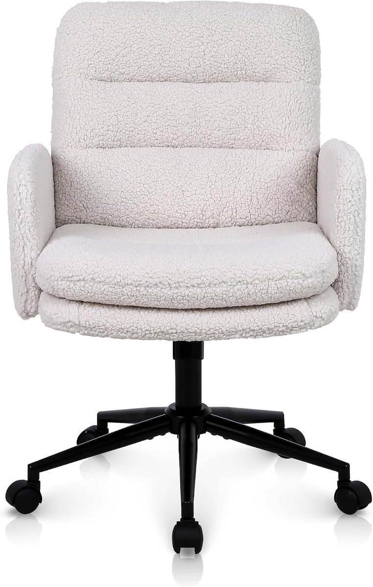 Bureaustoel, Imitatie Kasjmier Office Chair, Comfortabele Make-up Stoel met Verstelbare Hoogte, Ergonomic Chair Bureaustoelen voor Thuis en Slaapkamer, Creme